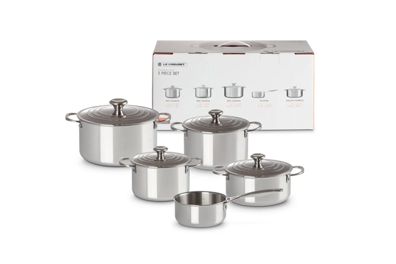 Le Creuset Stainless Steel 5-piece Saucepan Set 3 Le Creuset Stainless Steel 5-piece Saucepan Set